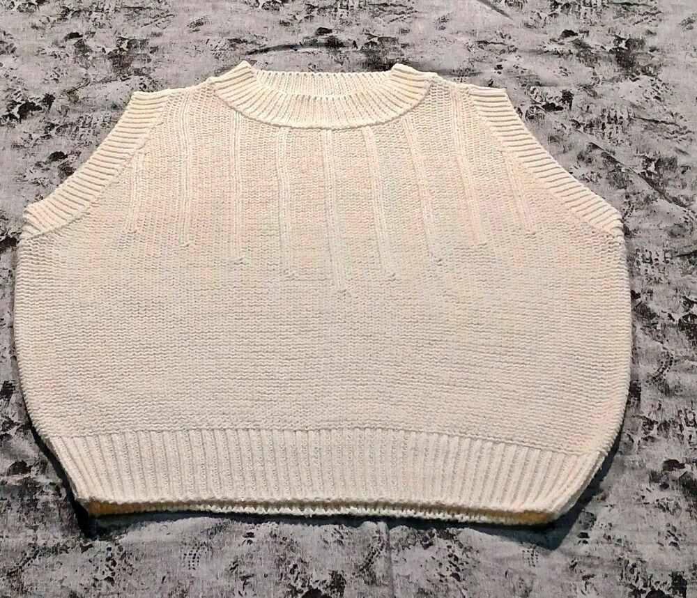 VTG 80s Together! Ivory Ribbed Knit Sleeveless Crew Neck Acrylic Sweater Vest 2X